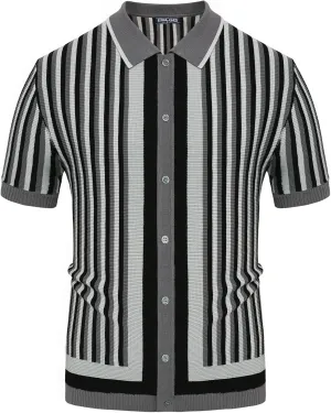 PJ PAUL JONES Men's Polo Shirts Retro Knit Shirt Vintage Striped Shirt