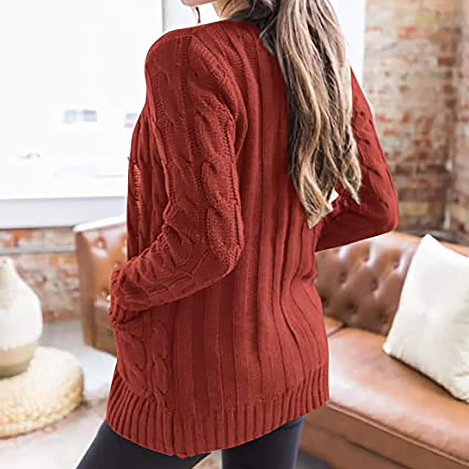Plus Size Cardigan for Women Open Front Button Down Cable Knit Cardigan Sweaters Casual Long Sleeve Cardigans Coats