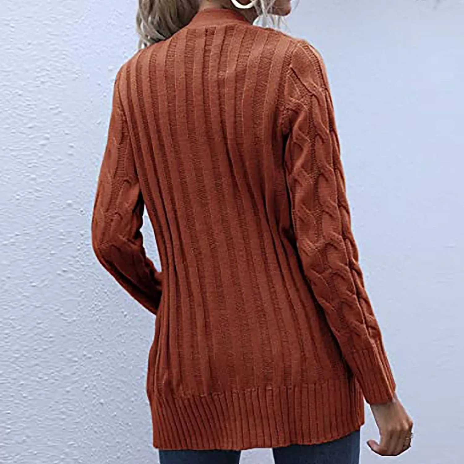 Plus Size Cardigan for Women Open Front Button Down Cable Knit Cardigan Sweaters Casual Long Sleeve Cardigans Coats