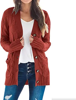 Plus Size Cardigan for Women Open Front Button Down Cable Knit Cardigan Sweaters Casual Long Sleeve Cardigans Coats