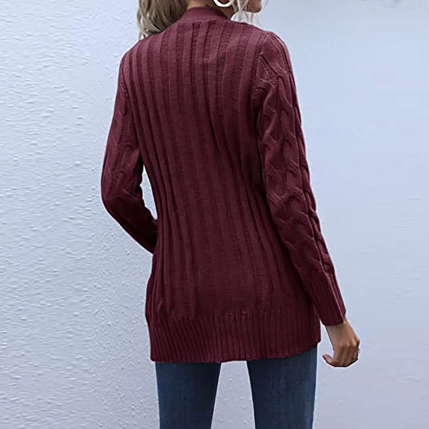 Plus Size Cardigan for Women Open Front Button Down Cable Knit Cardigan Sweaters Casual Long Sleeve Cardigans Coats