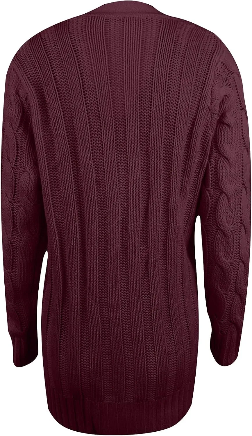 Plus Size Cardigan for Women Open Front Button Down Cable Knit Cardigan Sweaters Casual Long Sleeve Cardigans Coats