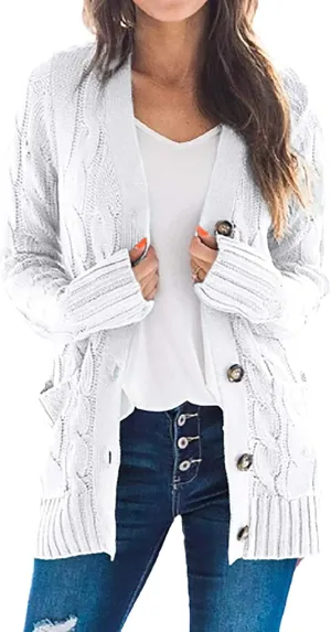 Plus Size Cardigan for Women Open Front Button Down Cable Knit Cardigan Sweaters Casual Long Sleeve Cardigans Coats