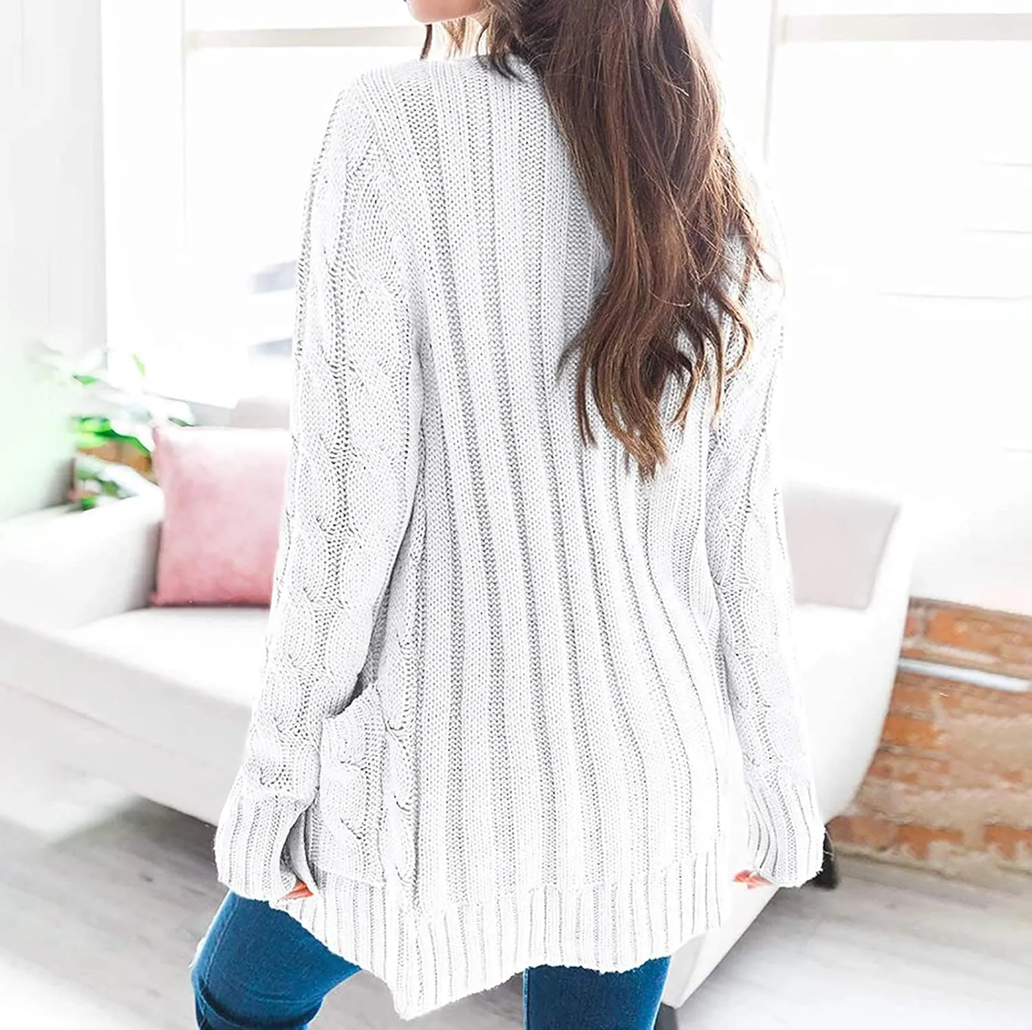 Plus Size Cardigan for Women Open Front Button Down Cable Knit Cardigan Sweaters Casual Long Sleeve Cardigans Coats