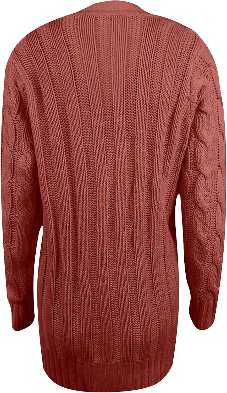 Plus Size Cardigan for Women Open Front Button Down Cable Knit Cardigan Sweaters Casual Long Sleeve Cardigans Coats