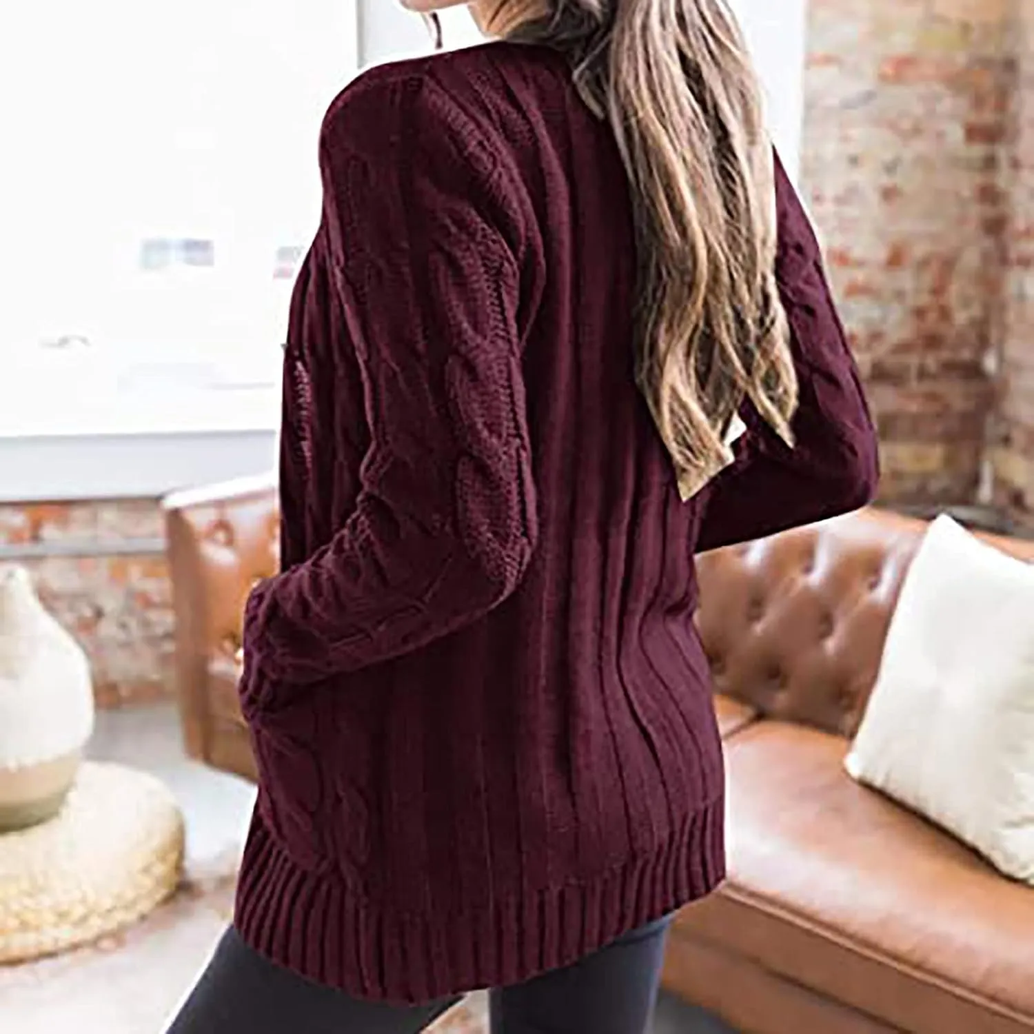 Plus Size Cardigan for Women Open Front Button Down Cable Knit Cardigan Sweaters Casual Long Sleeve Cardigans Coats