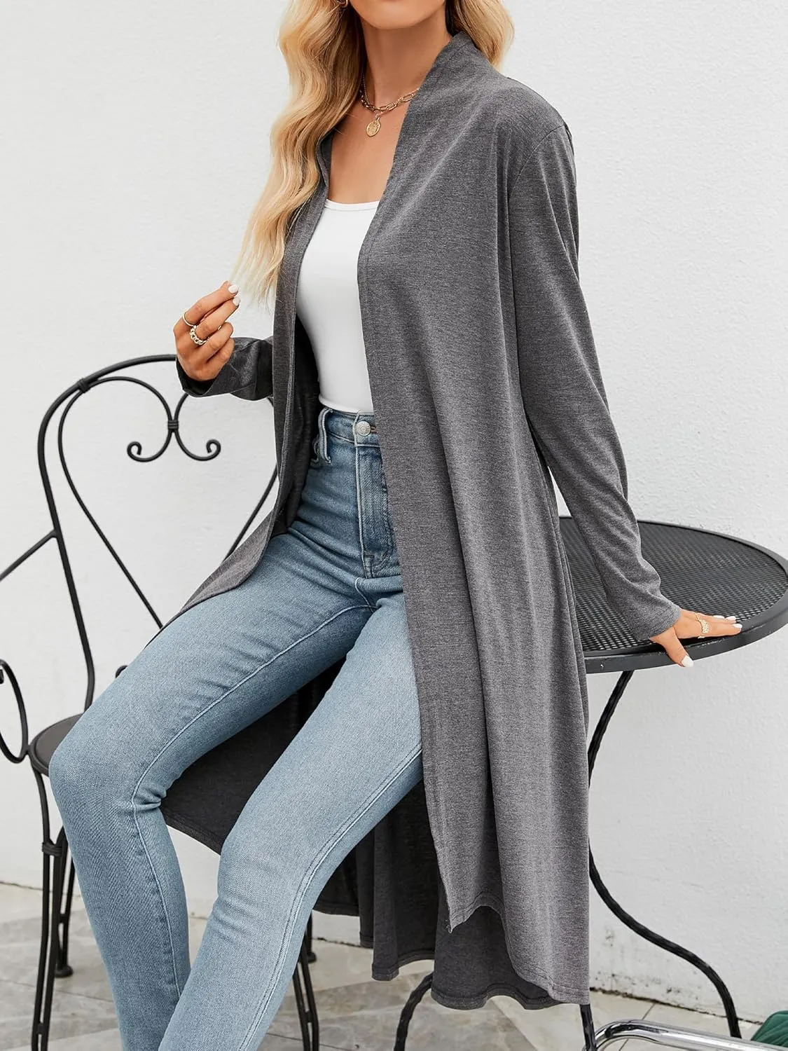POGTMM Women's Casual Long Open Front Drape Lightweight Duster High Low Hem Maxi Long Sleeve Cardigan (S-3XL)