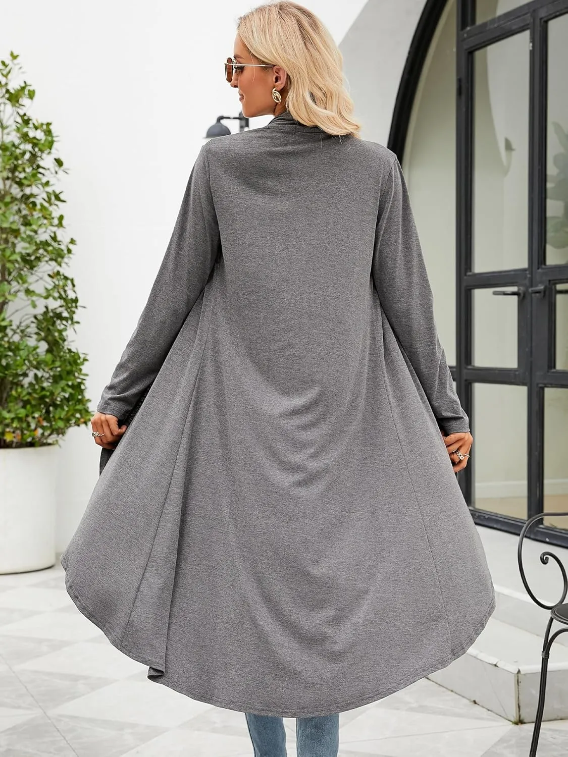 POGTMM Women's Casual Long Open Front Drape Lightweight Duster High Low Hem Maxi Long Sleeve Cardigan (S-3XL)