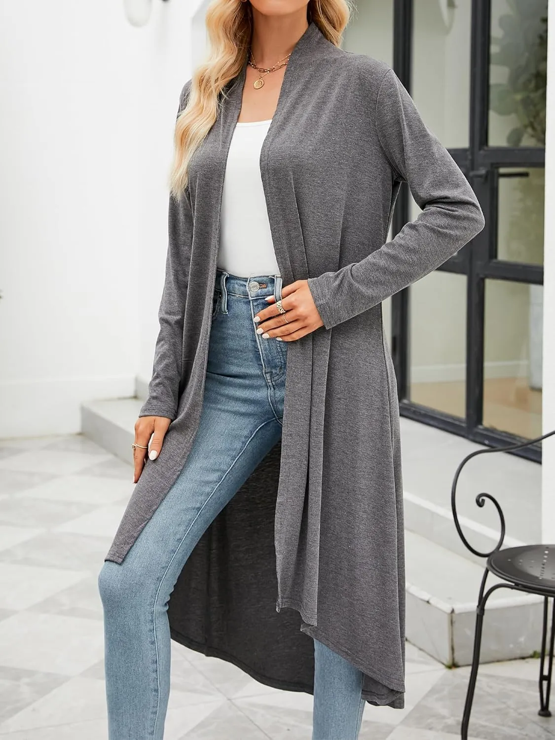 POGTMM Women's Casual Long Open Front Drape Lightweight Duster High Low Hem Maxi Long Sleeve Cardigan (S-3XL)