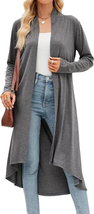 POGTMM Women's Casual Long Open Front Drape Lightweight Duster High Low Hem Maxi Long Sleeve Cardigan (S-3XL)