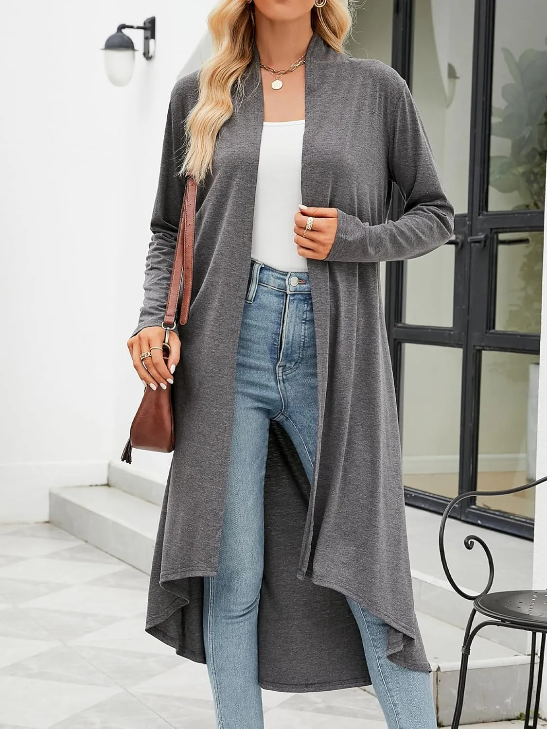 POGTMM Women's Casual Long Open Front Drape Lightweight Duster High Low Hem Maxi Long Sleeve Cardigan (S-3XL)