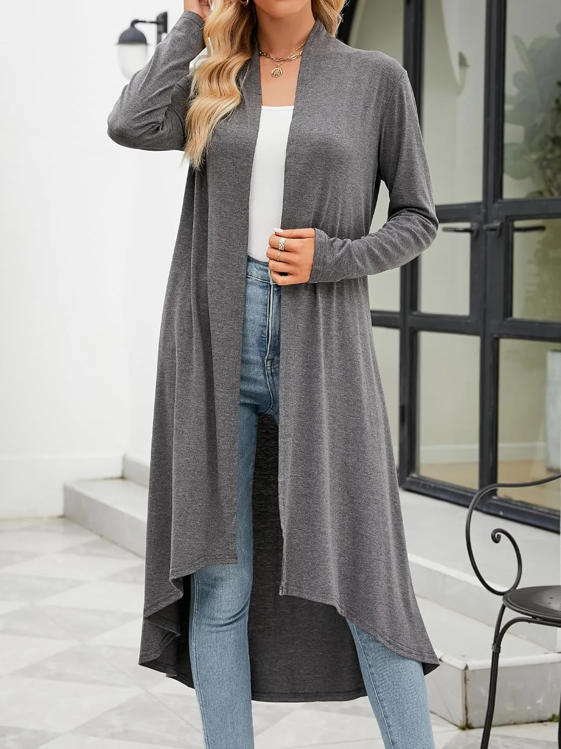 POGTMM Women's Casual Long Open Front Drape Lightweight Duster High Low Hem Maxi Long Sleeve Cardigan (S-3XL)