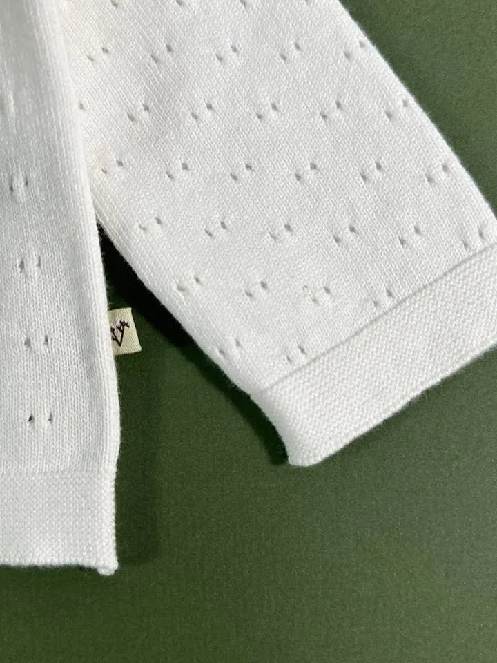 Pointelle Knit Cardigan - Dove White