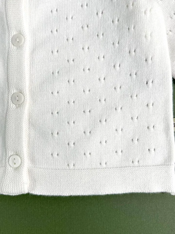 Pointelle Knit Cardigan - Dove White