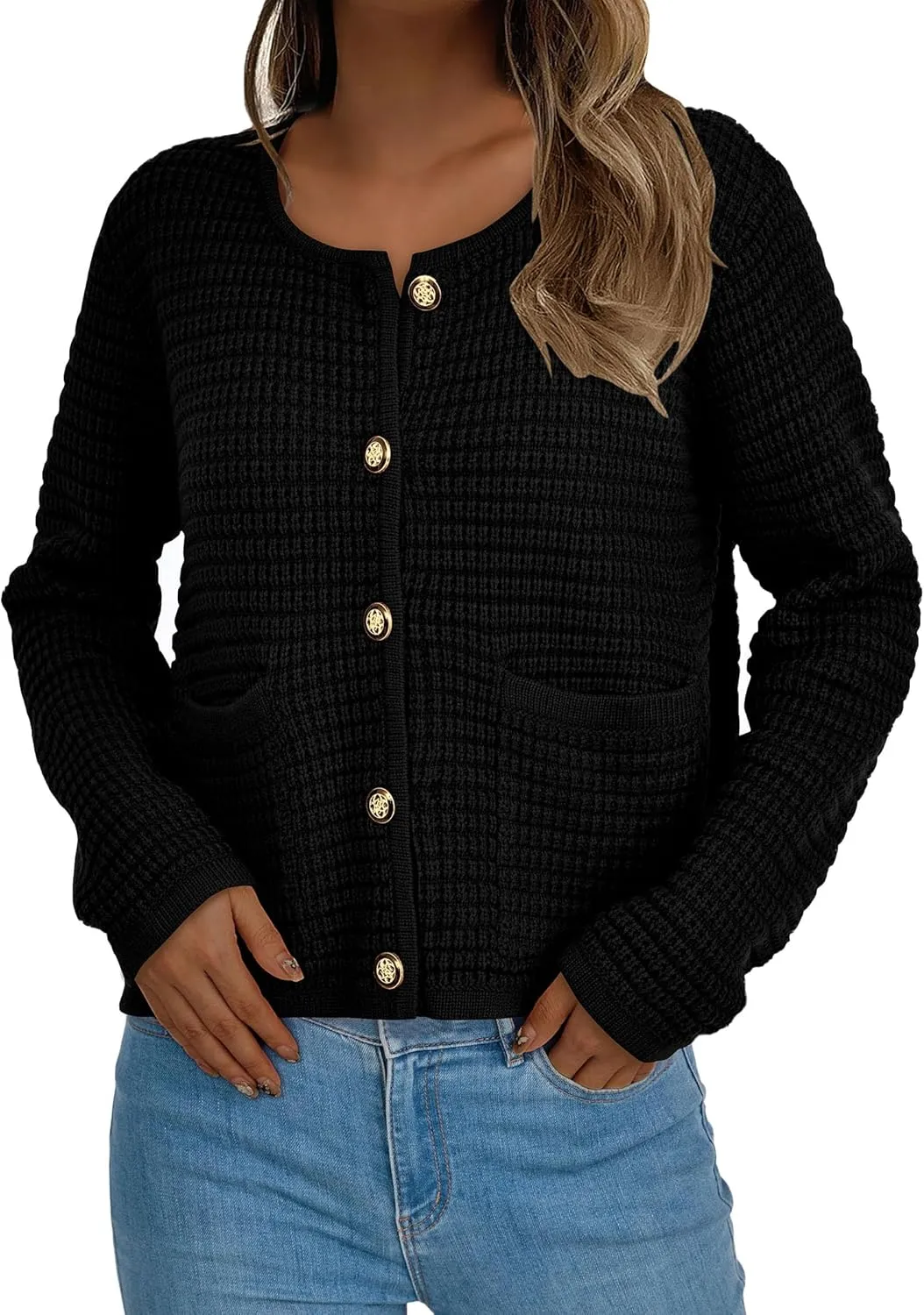PRETTYGARDEN Women's Knit Cardigan Sweaters Fall Fashion Long Sleeve Open Front Button Down Trendy Casual Sweater Jacket