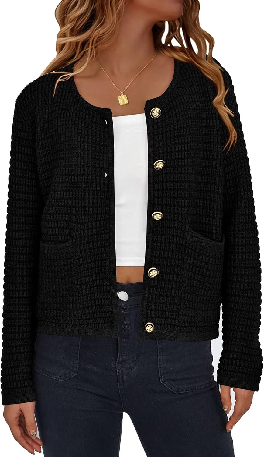 PRETTYGARDEN Women's Knit Cardigan Sweaters Fall Fashion Long Sleeve Open Front Button Down Trendy Casual Sweater Jacket