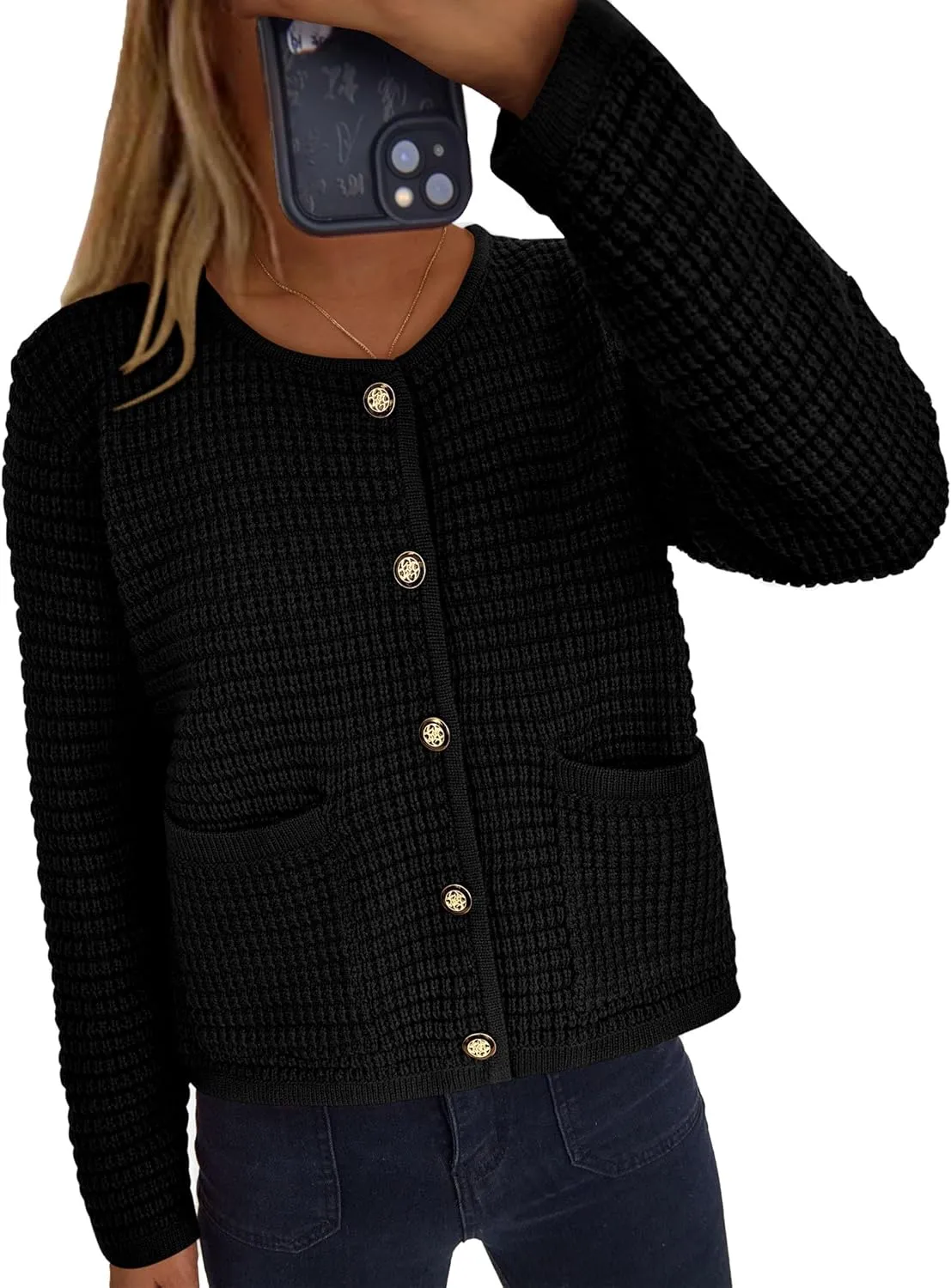 PRETTYGARDEN Women's Knit Cardigan Sweaters Fall Fashion Long Sleeve Open Front Button Down Trendy Casual Sweater Jacket