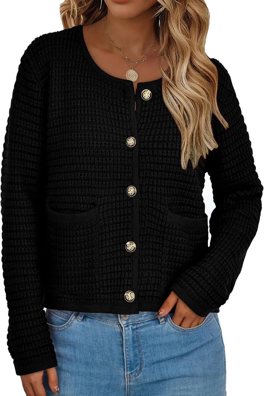 PRETTYGARDEN Women's Knit Cardigan Sweaters Fall Fashion Long Sleeve Open Front Button Down Trendy Casual Sweater Jacket