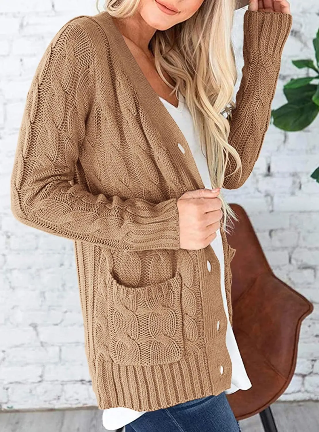 PRETTYGARDEN Women's Open Front Cardigan Sweaters Fall Fashion Button Down Cable Knit Chunky Winter Outerwear Coats