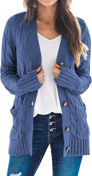 PRETTYGARDEN Women's Open Front Cardigan Sweaters Fall Fashion Button Down Cable Knit Chunky Winter Outerwear Coats