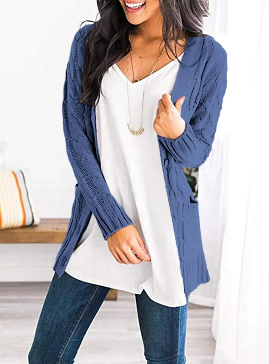 PRETTYGARDEN Women's Open Front Cardigan Sweaters Fall Fashion Button Down Cable Knit Chunky Winter Outerwear Coats