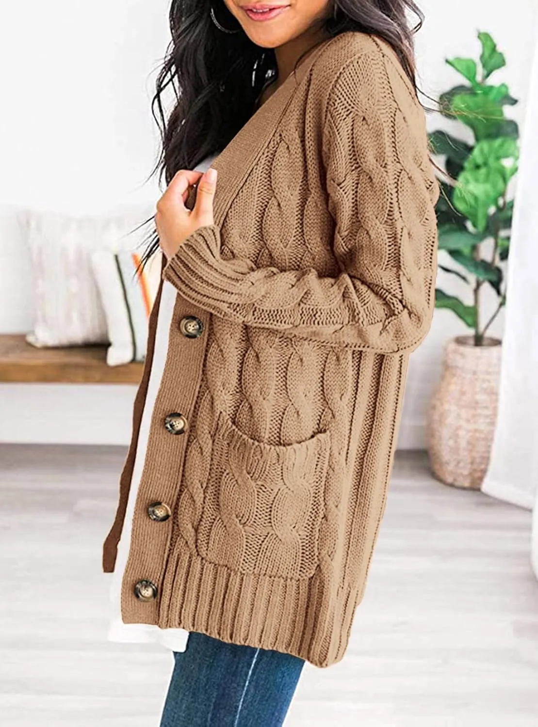 PRETTYGARDEN Women's Open Front Cardigan Sweaters Fall Fashion Button Down Cable Knit Chunky Winter Outerwear Coats