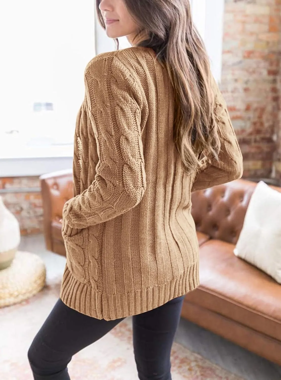PRETTYGARDEN Women's Open Front Cardigan Sweaters Fall Fashion Button Down Cable Knit Chunky Winter Outerwear Coats