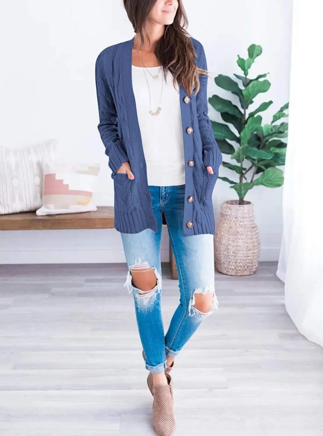 PRETTYGARDEN Women's Open Front Cardigan Sweaters Fall Fashion Button Down Cable Knit Chunky Winter Outerwear Coats