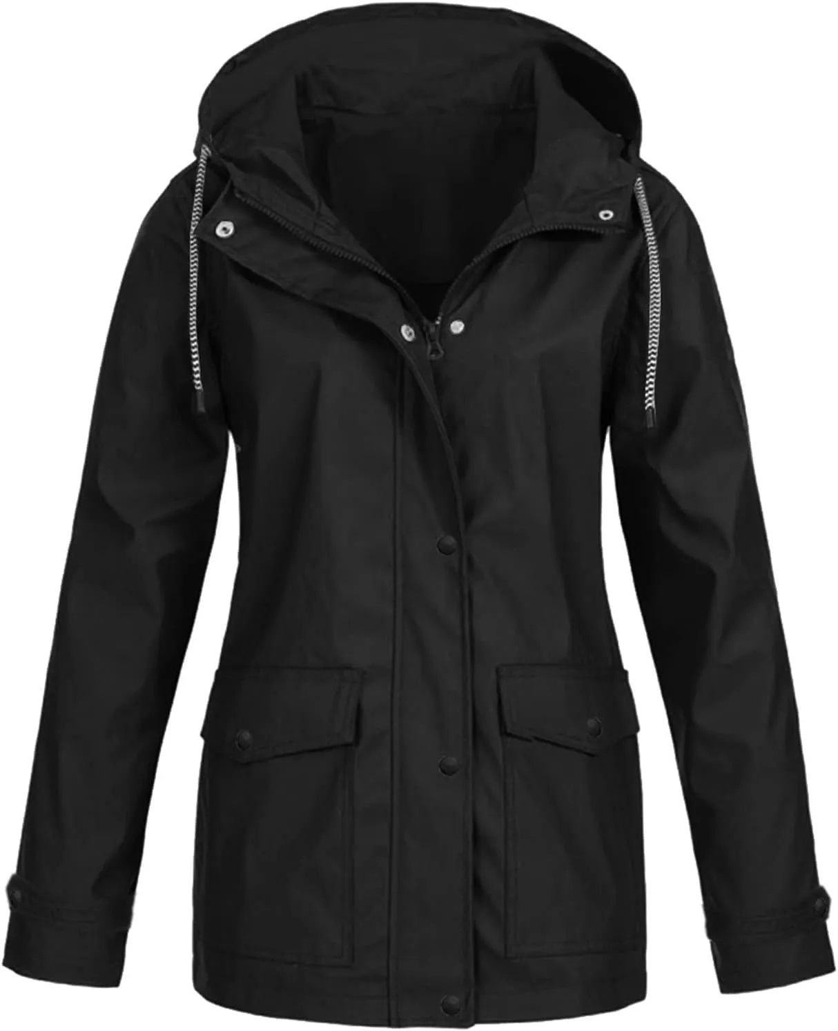 Rain Jacket Women,Lightweight Long Sleeve Raincoat Outdoor Hooded Waterproof Jacket Windbreaker Zip Up Trench