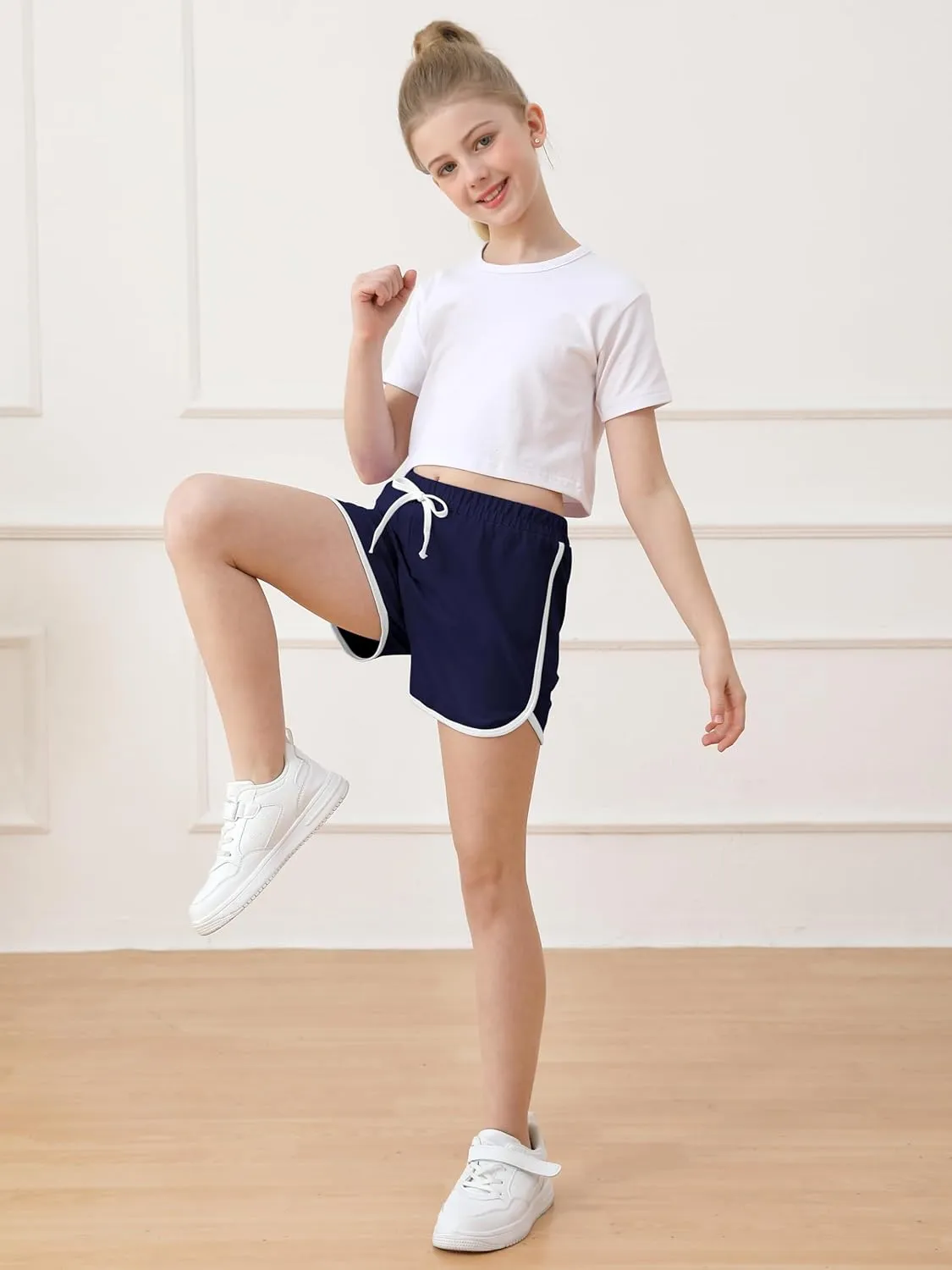 Resinta 5 Packs Girls Cotton Athletic Shorts Active Running Shorts Toddler Summer Shorts Dolphin Dolphin Yoga Shorts