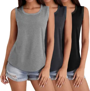 Riyiper 3 Pack Women's Tank Tops Sleeveless Tunic Shirts Cotton Loose Scoop Neck 2025 Summer Beach Vacation Clothes