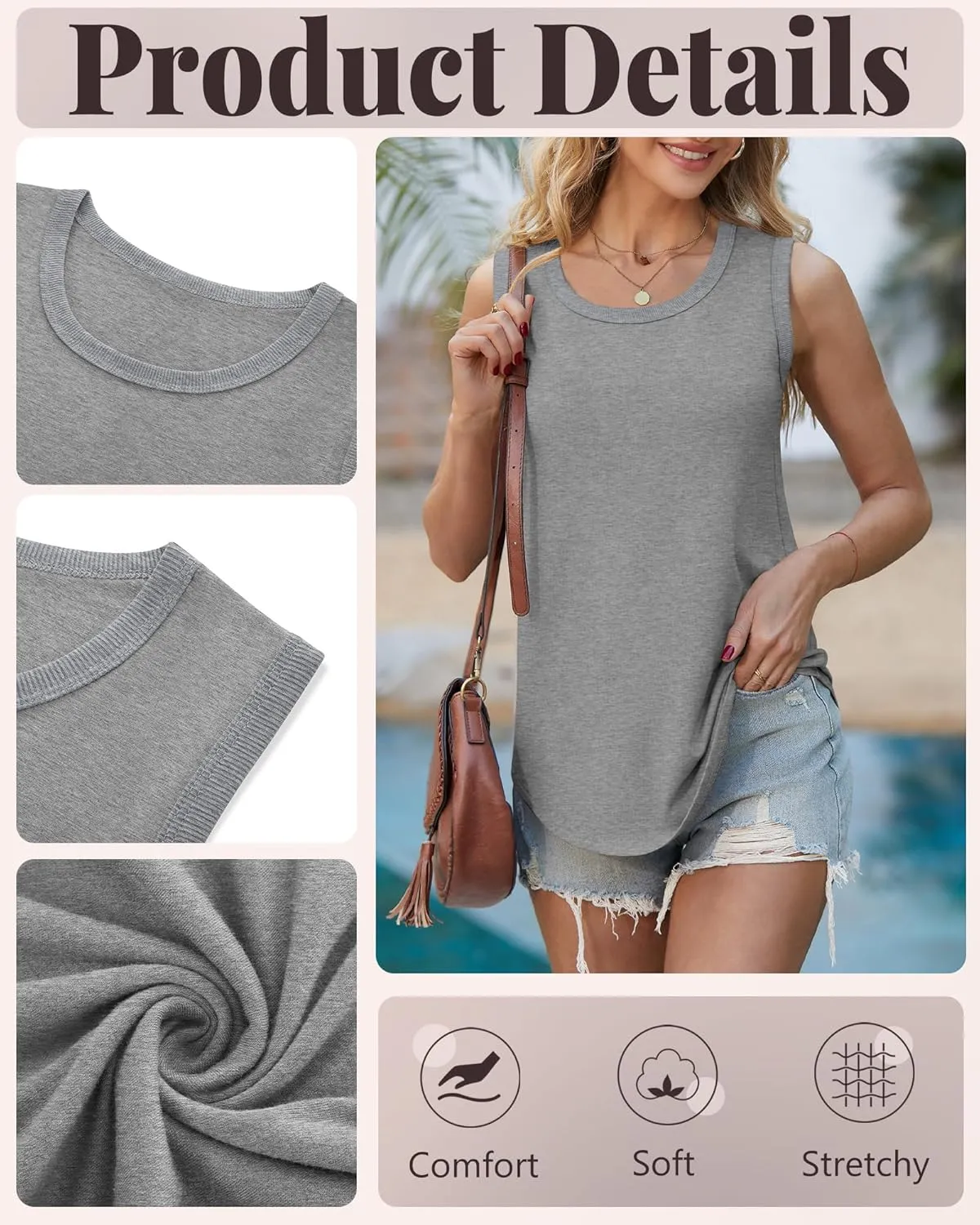 Riyiper 3 Pack Women's Tank Tops Sleeveless Tunic Shirts Cotton Loose Scoop Neck 2025 Summer Beach Vacation Clothes