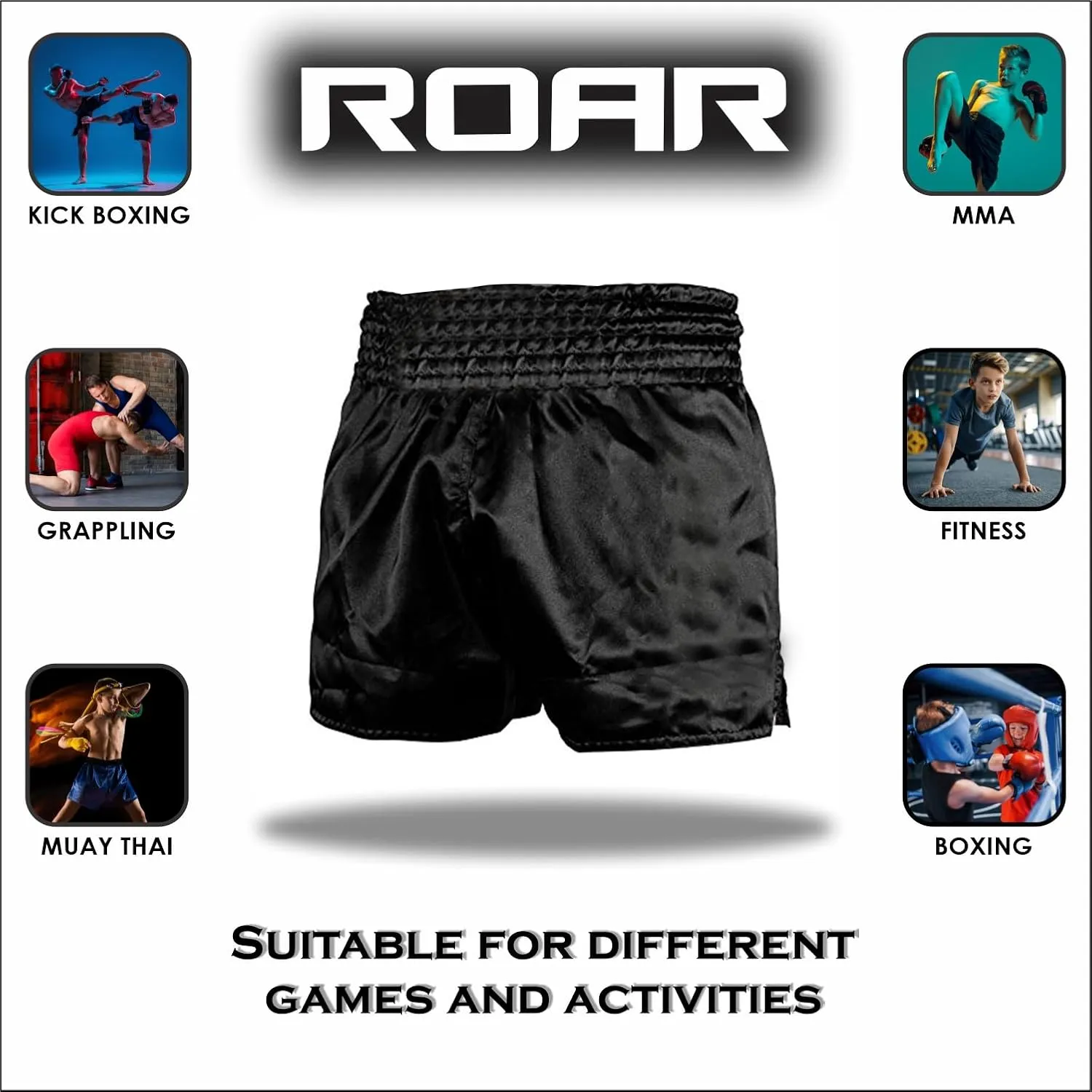 ROAR-INT Kid's Muay Thai Shorts Martial Arts MMA Kickboxing Shorts for Boys Girls Boxing Trunks Shorts