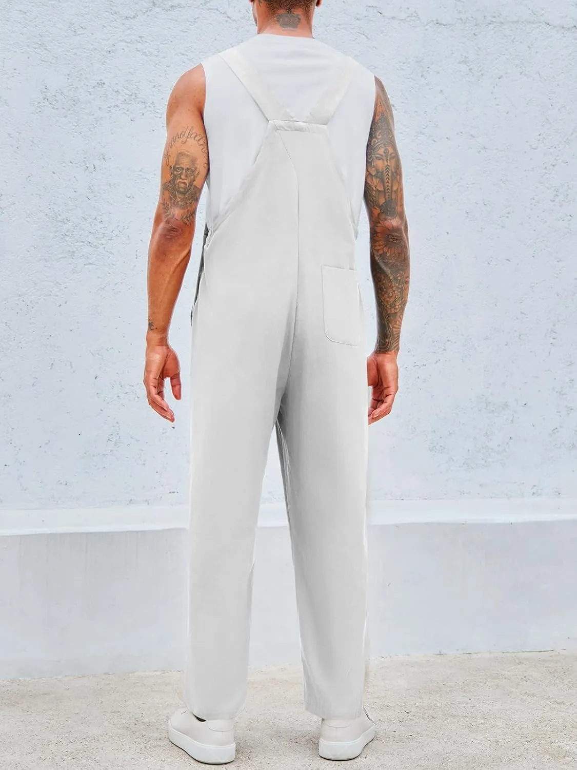 Runcati Men's Bib Overalls Cotton Relaxed Fit Pants Fashion Workwear Jumpsuit with Pockets