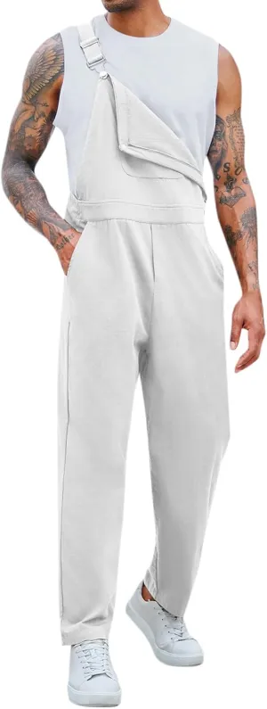 Runcati Men's Bib Overalls Cotton Relaxed Fit Pants Fashion Workwear Jumpsuit with Pockets
