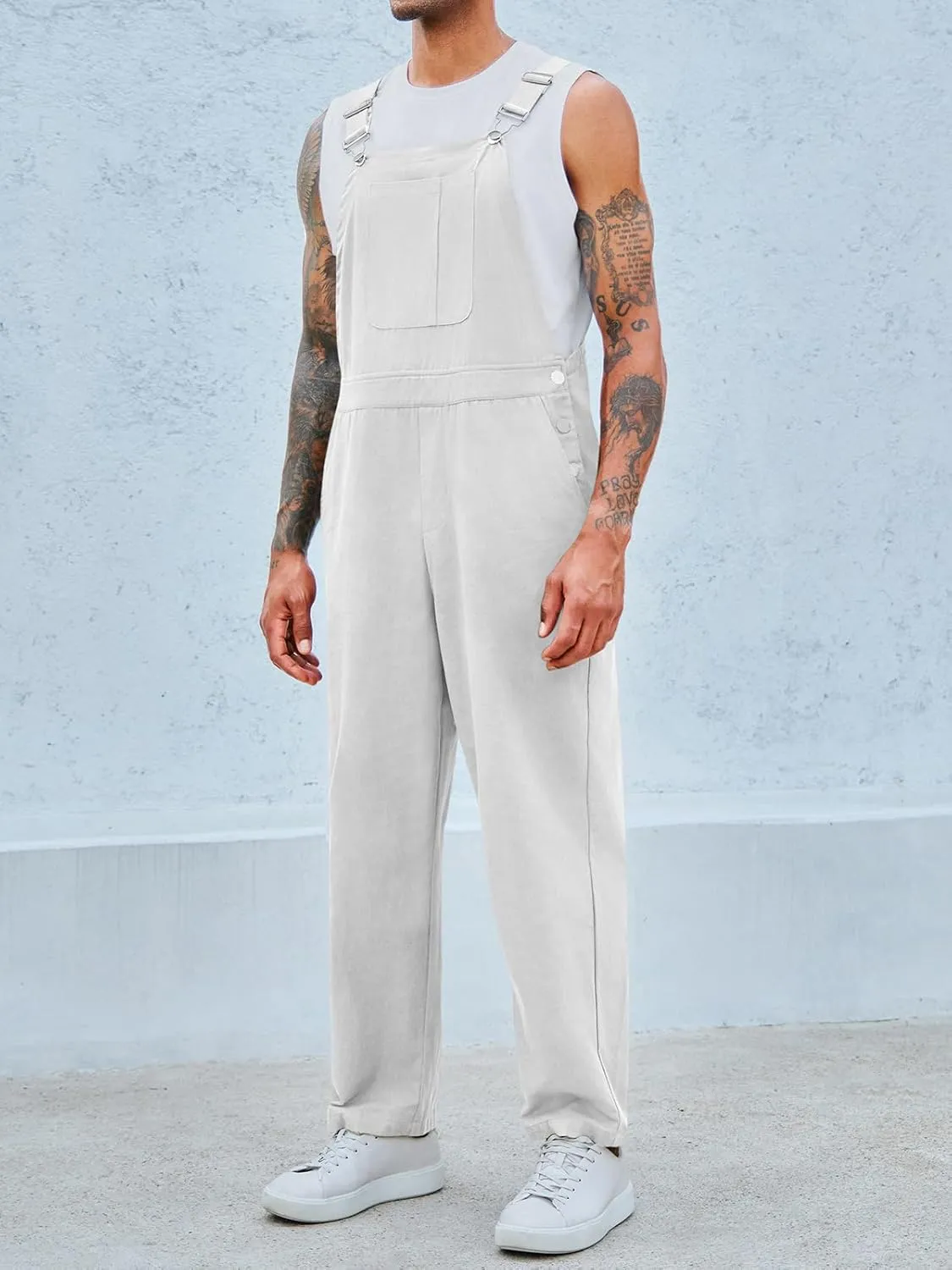 Runcati Men's Bib Overalls Cotton Relaxed Fit Pants Fashion Workwear Jumpsuit with Pockets