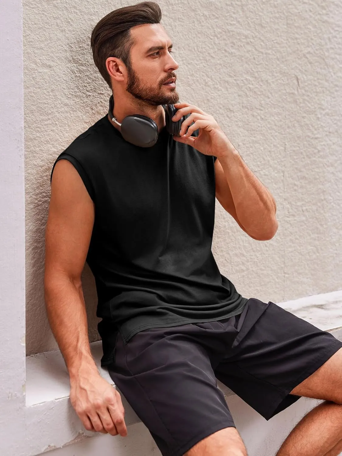 Runcati Men's Sleeveless Tank Tops Crewneck Casual Workout Gym Cut Off Muscle Fit T Shirt
