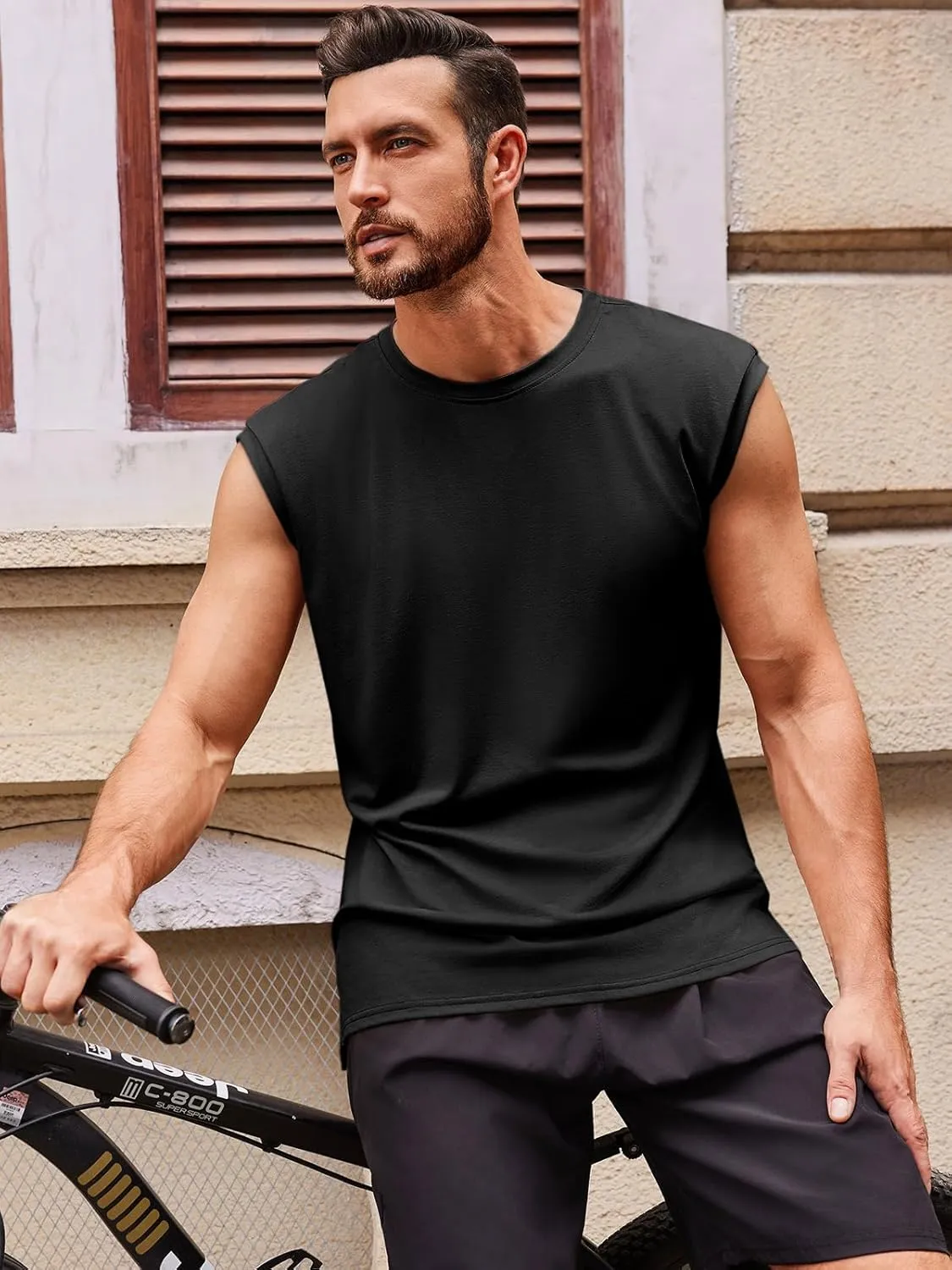 Runcati Men's Sleeveless Tank Tops Crewneck Casual Workout Gym Cut Off Muscle Fit T Shirt