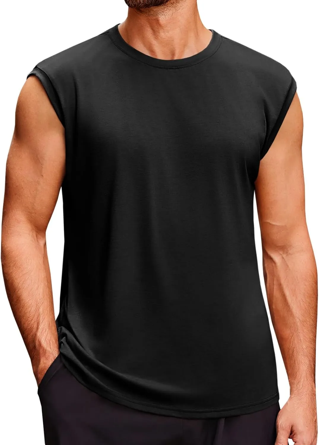 Runcati Men's Sleeveless Tank Tops Crewneck Casual Workout Gym Cut Off Muscle Fit T Shirt