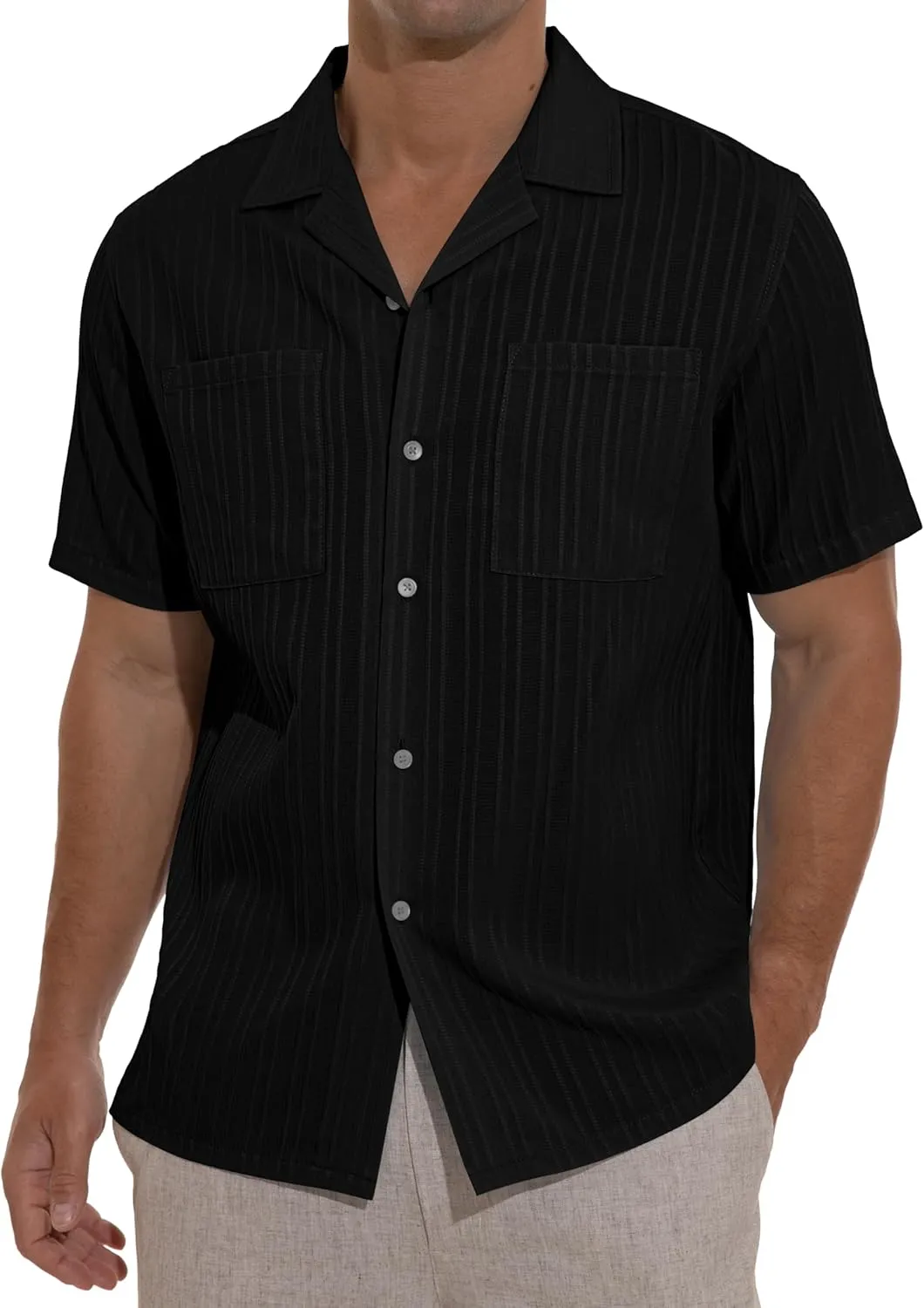 Sailwind Men's Short Sleeve Cuban Guayabera Shirt Relaxed Fit Shirt Casual Summer Beach Button Down Shirts