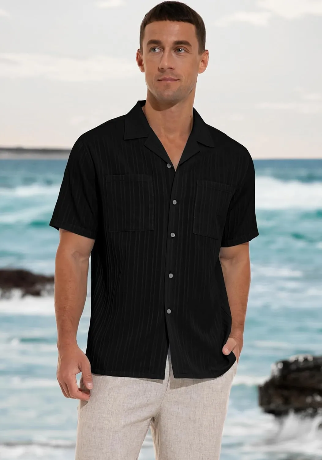 Sailwind Men's Short Sleeve Cuban Guayabera Shirt Relaxed Fit Shirt Casual Summer Beach Button Down Shirts