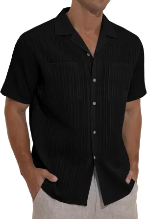 Sailwind Men's Short Sleeve Cuban Guayabera Shirt Relaxed Fit Shirt Casual Summer Beach Button Down Shirts