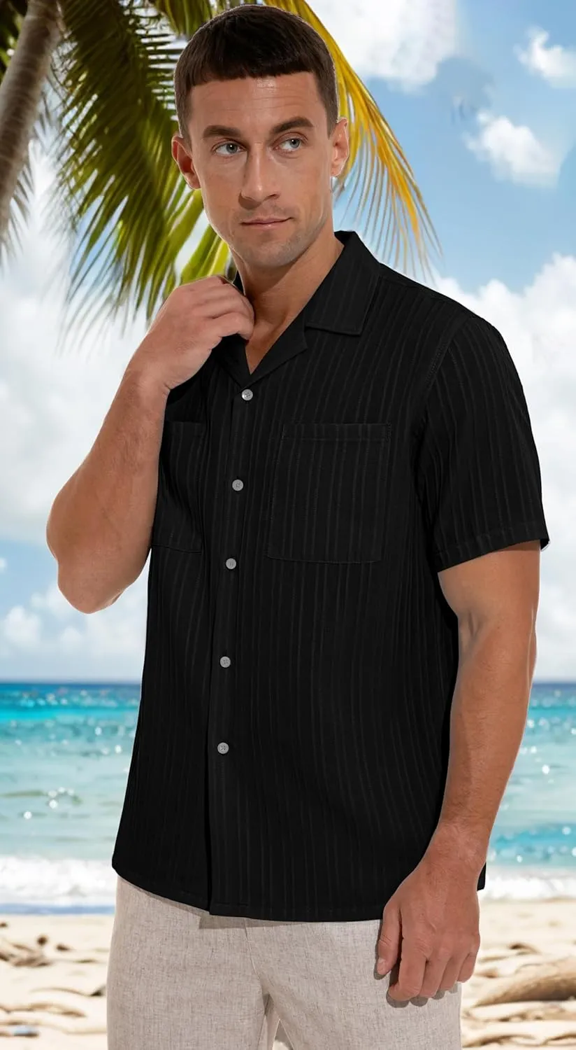 Sailwind Men's Short Sleeve Cuban Guayabera Shirt Relaxed Fit Shirt Casual Summer Beach Button Down Shirts