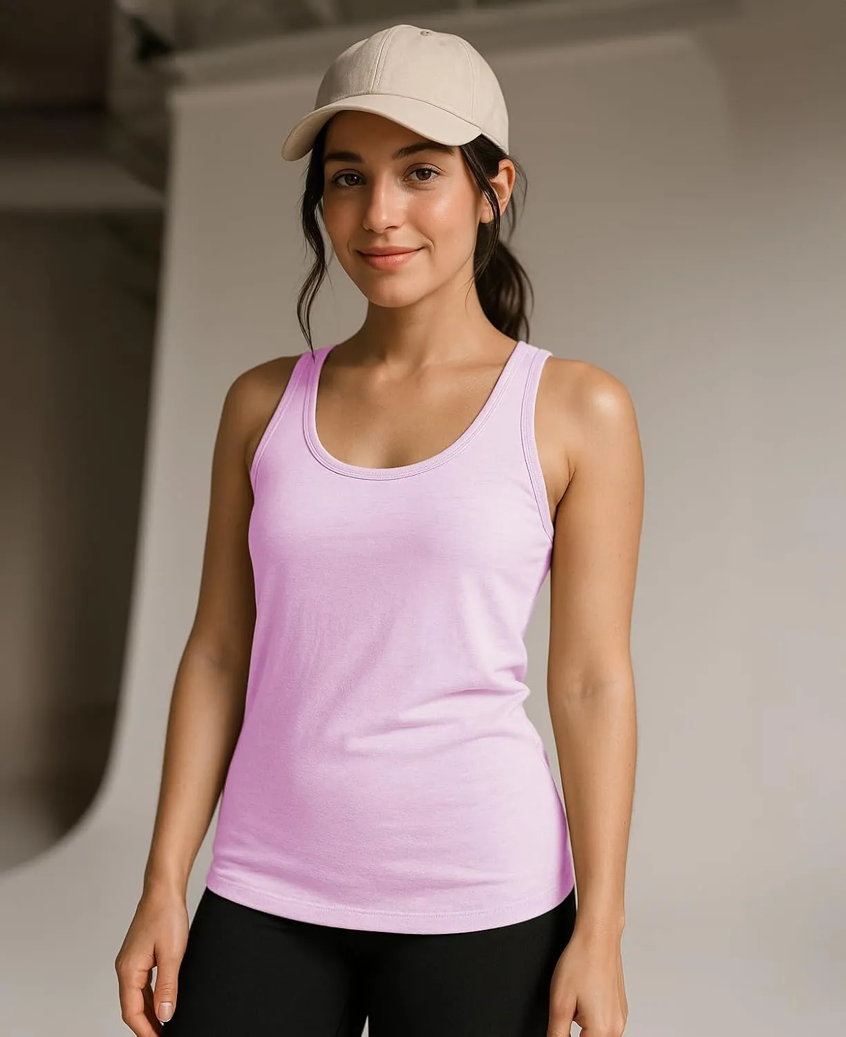 Sexy Basics Women's 5 Pack Racerback PowerFlex Tank Tops/Cotton -Spandex Stretch Color Tank Tops