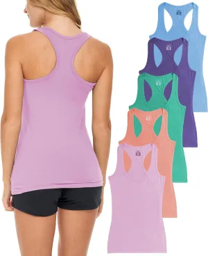 Sexy Basics Women's 5 Pack Racerback PowerFlex Tank Tops/Cotton -Spandex Stretch Color Tank Tops