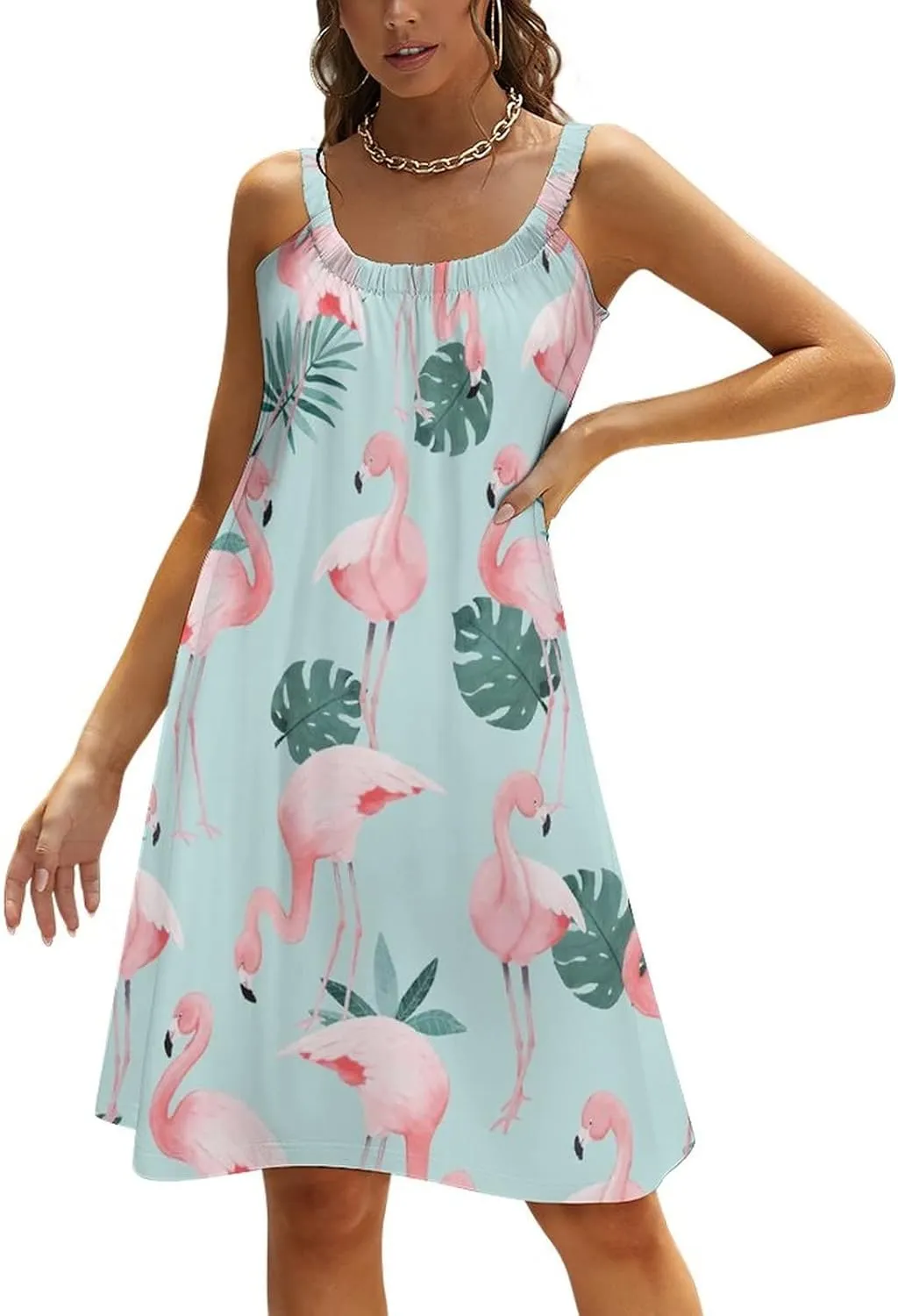 Sexy Halter Dresses for Women Casual Beach Birthday Party Wedding Decor Summer Dresses, Plus Size Midi Dress Loose Fit Halter Beach Cover Up Swimwear Flamingo Mint Green