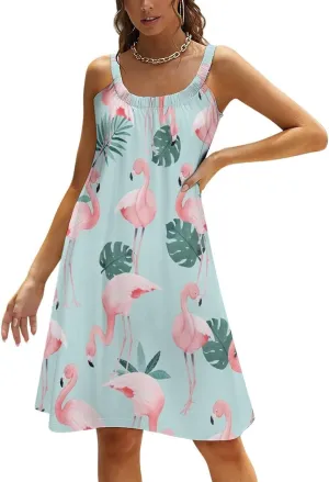 Sexy Halter Dresses for Women Casual Beach Birthday Party Wedding Decor Summer Dresses, Plus Size Midi Dress Loose Fit Halter Beach Cover Up Swimwear Flamingo Mint Green