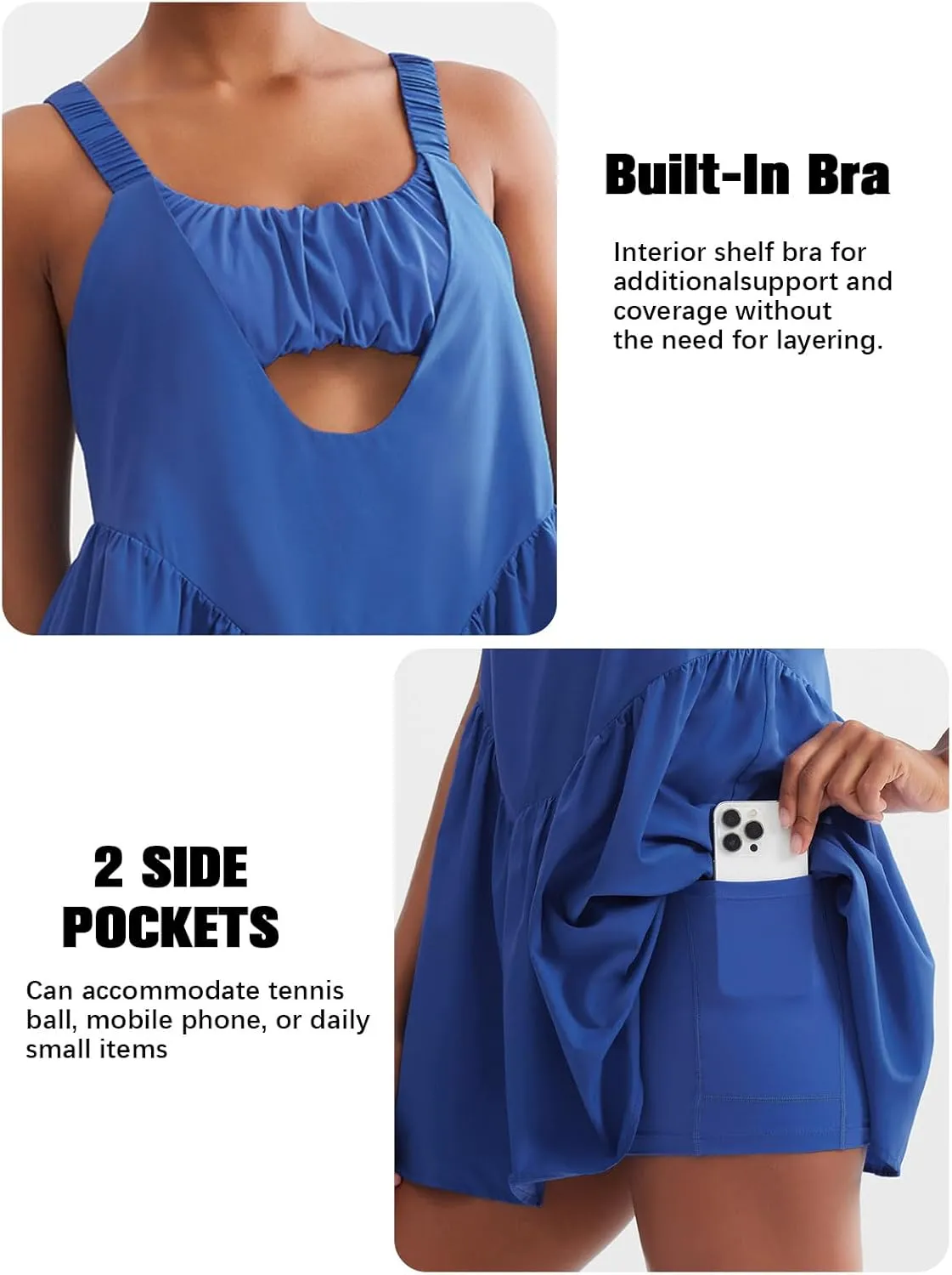 Sexyasasii Women Tennis Dress with Built in Shorts and Bra Sleeveless Casual Backless Golf Dress Athletic Dress with Pockets