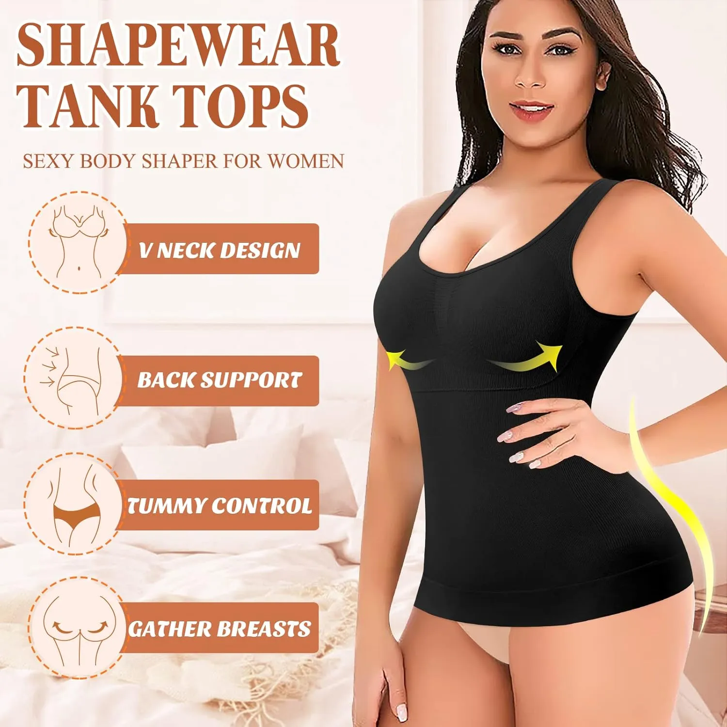 Shapewear Tank Tops for Women with Built in Bra Tummy Control Compression Camisoles Body Shaper Padded Tanks