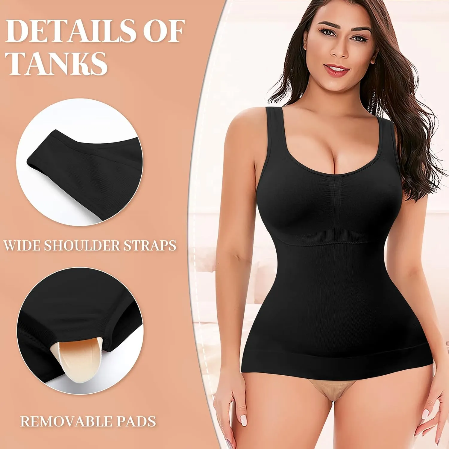 Shapewear Tank Tops for Women with Built in Bra Tummy Control Compression Camisoles Body Shaper Padded Tanks